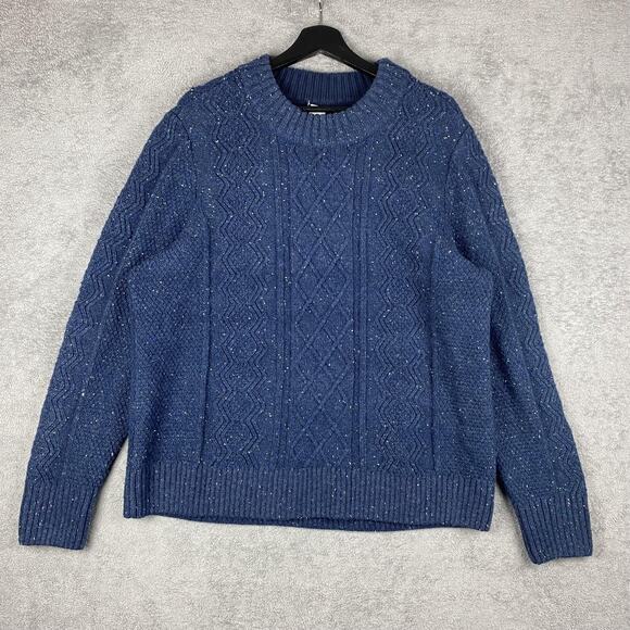 Duluth Trading Sweater Mens XL Blue Wool Alpaca Cable Knit Donegal Crewneck - Picture 1 of 16